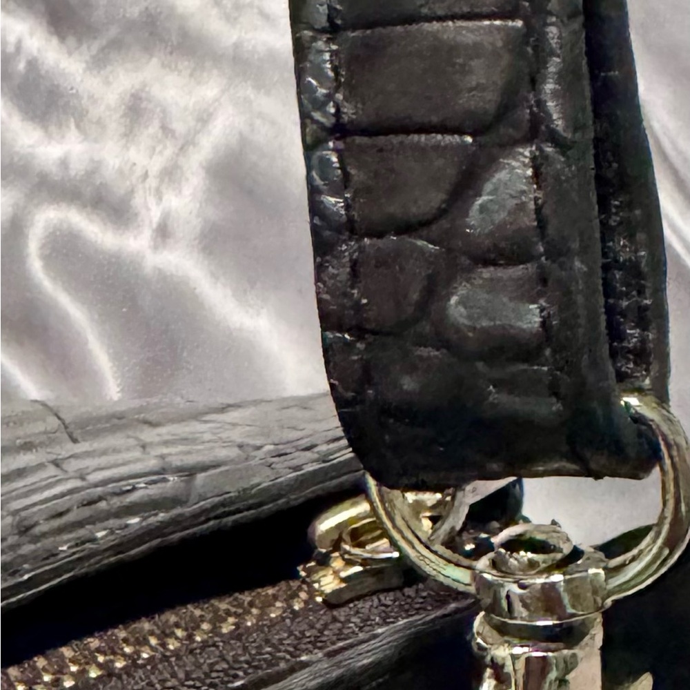 Elegant Black Crocodile-Embossed Charcoal Large Duxbury Satchel - Picture 7 of 14